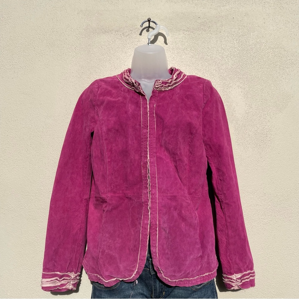 Elegant Magenta Women's Leather Blazer